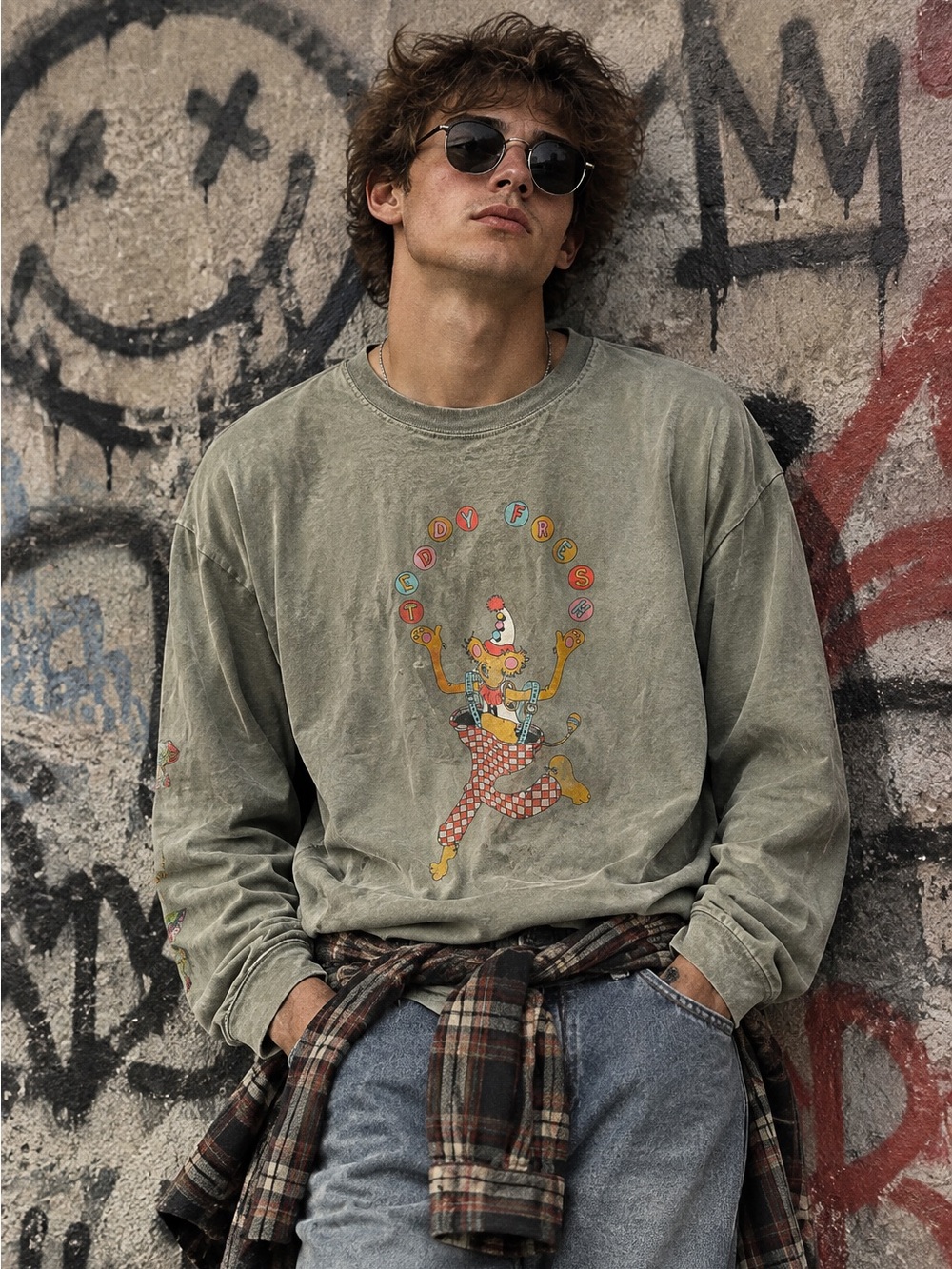 Teddy Fresh x Brian Blomerth Sage Green Graphic Long Sleeve Shirt Clown